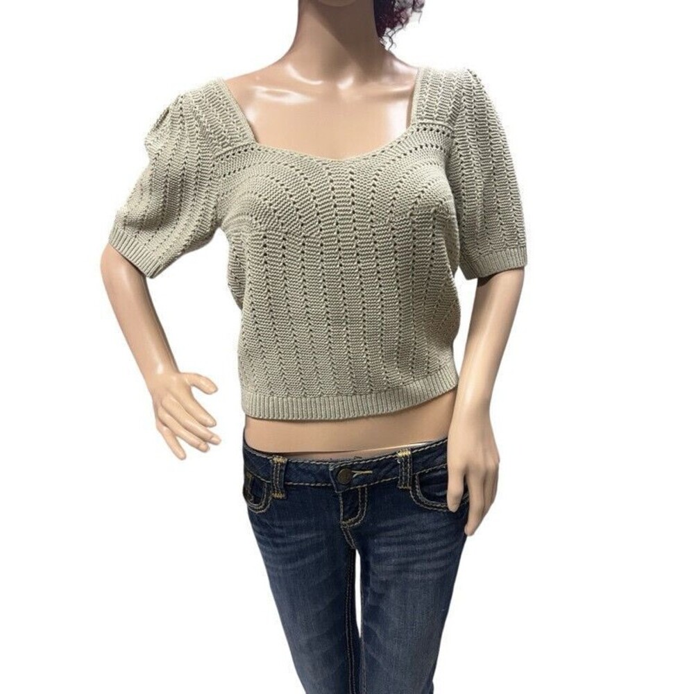 MABLE By Anthropologie Cropped Short-Sleeve Sweater Womens Size Medium